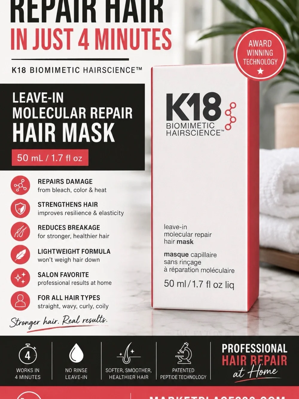 K18 Leave-In Molecular Repair Hair Mask (White) - 50 ml